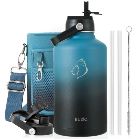 Buzio Duet Series Water Bottle with 2 Lids and Sleeve 1.9L - Indigo Crush